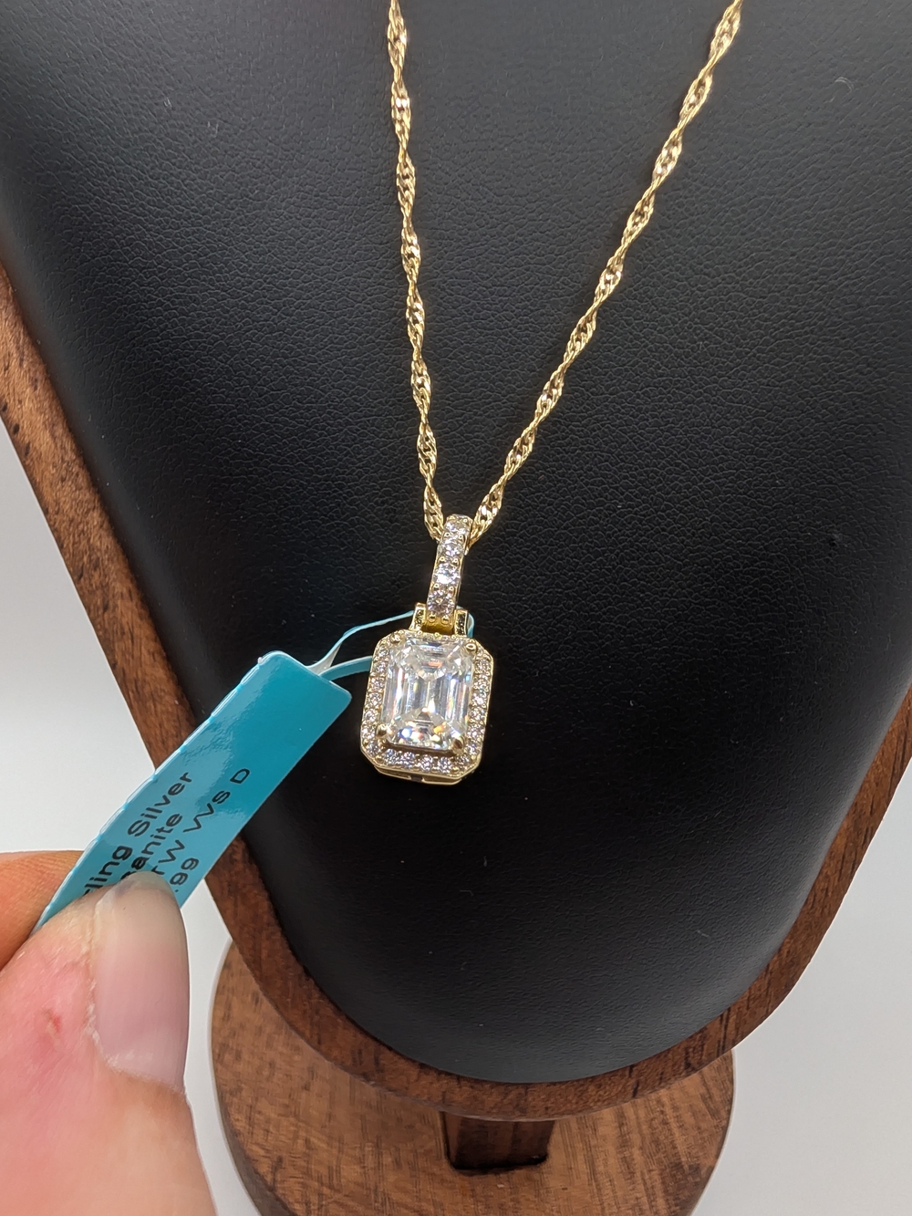 NWT 2.37 CTW Emerald Cut Moissanite Halo Necklace Set 14K Gold / 925 Silver